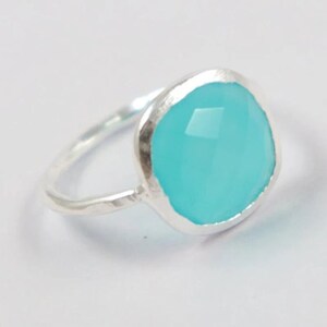 Paraiba Chalcedony Sterling Silver Ring 12 mm Cushion 92.5 Sterling Silver Ring Hand Made Jewelry Gift For Her Jewelry Making Gemstone Ring