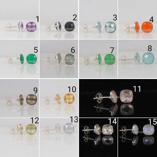 8 MM Cushion Briolette Both Side Checker Cut  92.5 Sterling Silver Stud Earring Mix Gemstone  Stud Earring Jewelry Items Small Gemstone Stud