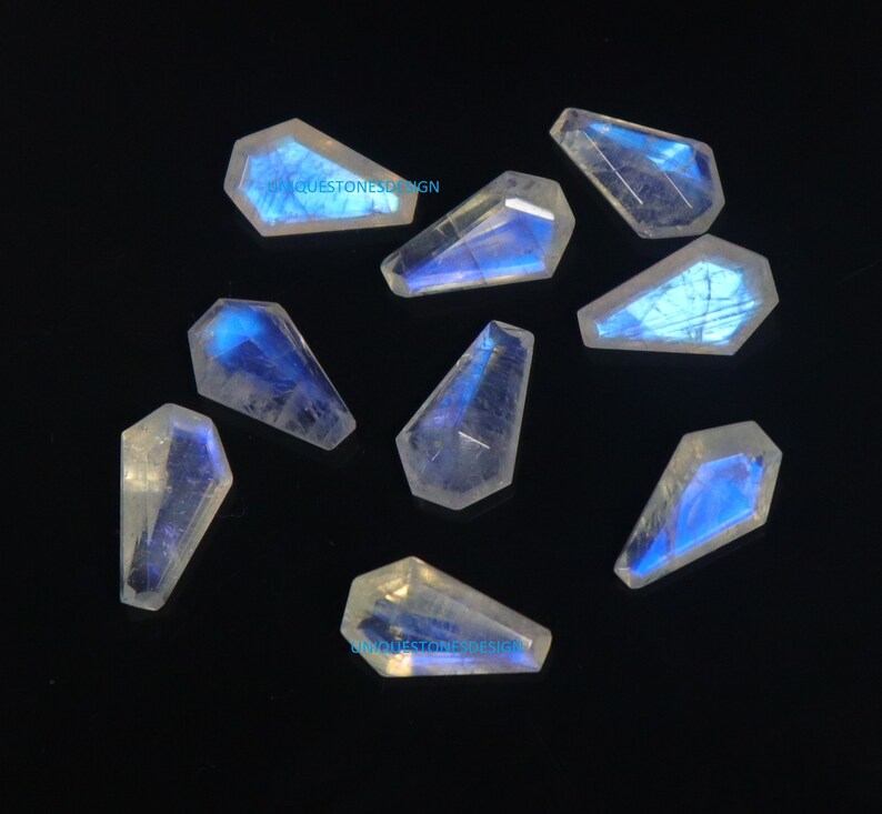 10 AAA vita regnbågsmånstenar, kistslipade 13 x 8 mm bild 4