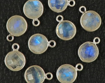 10 White Rainbow Moonstone Charms: Sterling Silver Connectors, 6-20mm