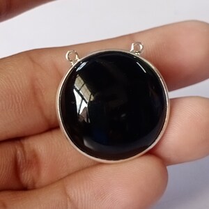 Black Onyx Approx. 25 mm Round Cabochon 92.5 Sterling Silver Connector Double Bail Connector Jewelry Making Items Double Loops