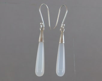 White Chalcedony 30X6 mm Plan Drops 92.5 Sterling Silver Dangle Earrings 1 Pair Dangle Earrings Hand Made Jewelry For Her Earrings