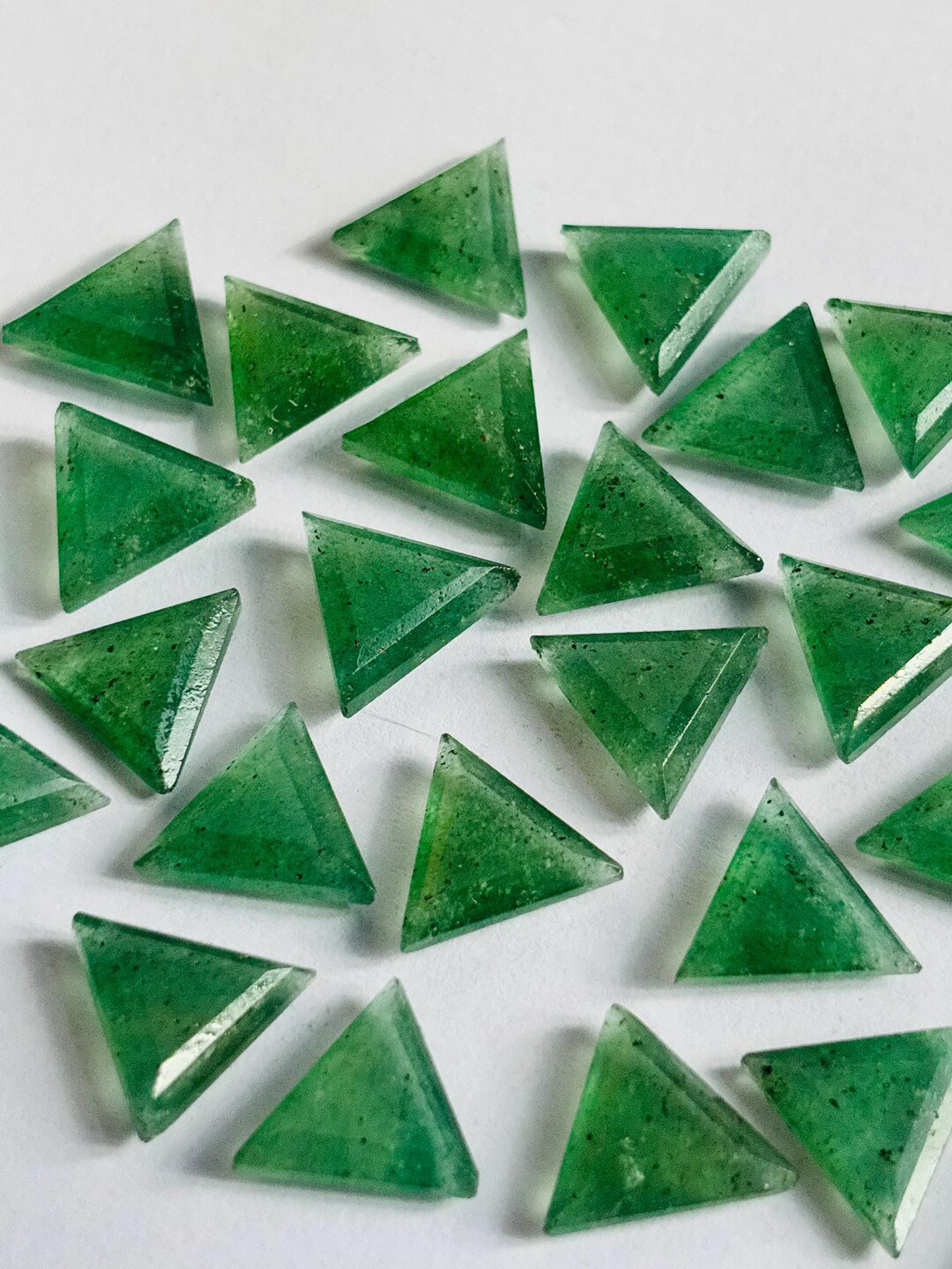 Natural Green Strawberry Triangle Gemstones, Both Side Tablet Cut, 12mm ...