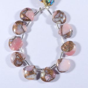 10 Pcs Pink Opal Copper Turquoise Smooth  Pear Shape 12 mm Heart Both Side Plan Pink Opal Copper Gemstone Jewelry Making Beads Strand