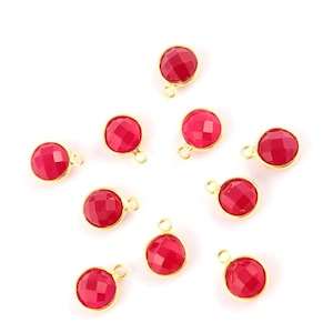 10 ciondoli in calcedonio rubino: argento sterling placcato oro, connettore a campana rotondo