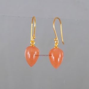 Peach Moonstone Earring Drop Earrings Peach Moonstone Drop Earrings Gemstone Plan Drops Earrings Dangle Earring Sterling Silver Earrings