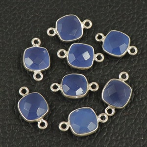 8 mm Bezel Connector Double Loop 92.5 Sterling Silver Connectors 10 Pcs Chalcedony Gemstones Cushion Double Bail Connector Sterling Silver