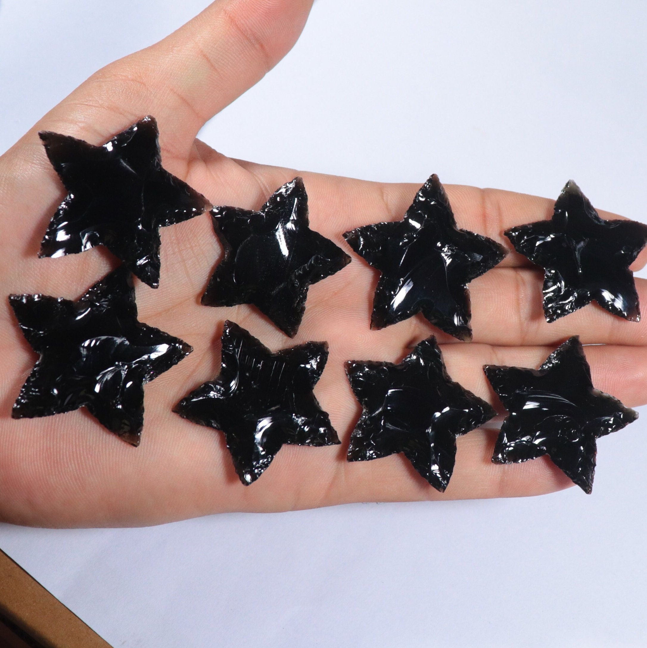 Black Obsidian Star, Crescent Star, Black Star Beads, Obsidian Crystal Stars, Best Quality Big Size Black Stars for Jewelry Making