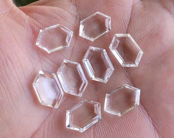 クリスタル六角形インタリオ彫刻ルース宝石、14 x 16 mm、クリスタル