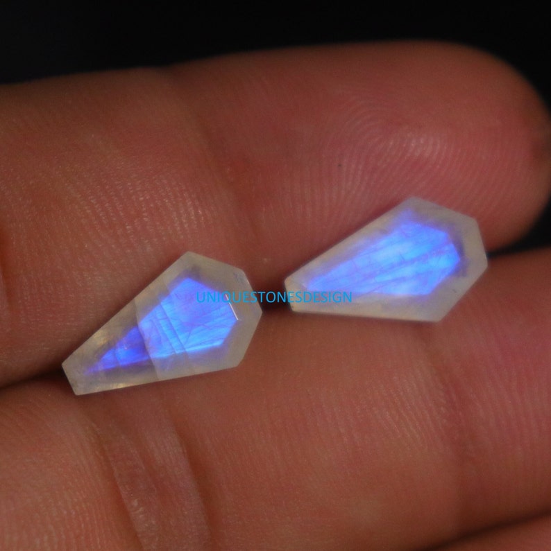 10 AAA vita regnbågsmånstenar, kistslipade 13 x 8 mm bild 6