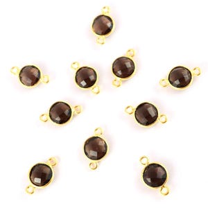 10 pcs Smoky quartz silver connector 92.5 Sterling gold plated Silver connector Round Shape Jewellery Handmade Items Gift For Her