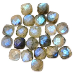 Labradorite 6 mm To 20 mm Cushion Wholesale Lot Rose Cut Flat Bottom Jewelry Making Loose Gemstones Natural Labradorite One Side Checker