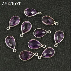 Sterling Silver Pear Gemstone Connector, 12x8mm Briolette Bezel, Single Loop, 10 Pcs