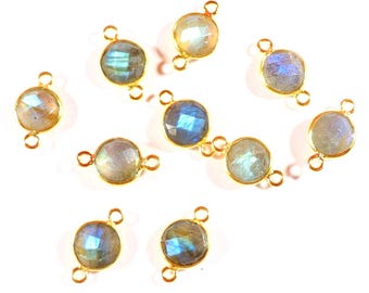 Labradorite Silver Connector: Gold Plated Sterling Round Charms, 8mm (10 pcs)