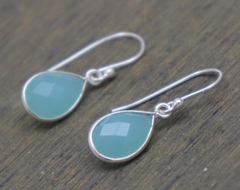 Boucles D’oreilles Goutte En Calcédoine Bleu Ciel – Filigrane Argent 925 Fait Main