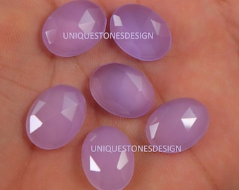 Lavender Chalcedony Gemstone Cabochons, Rose Cut Oval, 16x12mm (6 Pcs)