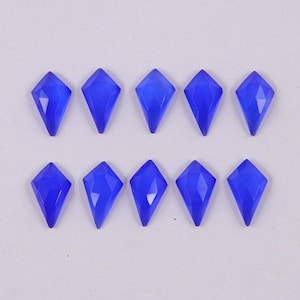 Dark Blue Chalcedony 10 Pcs Natural Dark Blue Chalcedony 13X8 mm Kite Shape Rose Cut Flat Bottom Jewelry Making Loose Gemstone Blue Chalcy