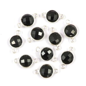 Black Onyx Silver Connector Double Bail Round Oval Pear Cushion 92.5 Sterling Silver Plated Silver Connector Handmade Bezel Connector