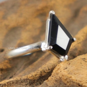 Black Onyx Silver Ring 13X8 mm Kite Shape Tablet Cut Sterling Silver Ring 92.5 Sterling Silver Hand Made Jewelry Gift For Her