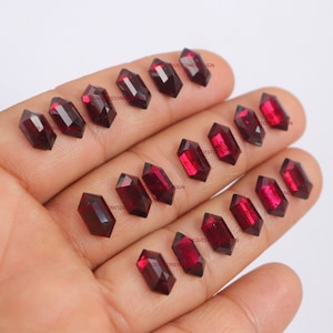 1 Pair Natural Garnet Gemstone Hexagon Shape Garnet Hexagon Shape Step Cut Flat Bottom Jewelry Making Loose Gemstone Garnet Stone Hexagon
