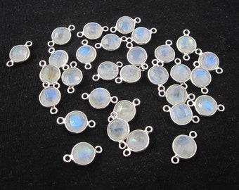 10 Rainbow Moonstone Silver Connectors, Handmade Bezel (6-14 mm)