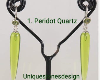 Handmade Sterling Silver Dangle Earrings: Peridot Quartz