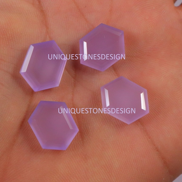 4 Pcs AAA+ Quality Lavender Chalcedony Approx. 12X16 MM Hexagon Shape Both Side Tablet Cut Handmade Lavender Chalcedony Gemstone Hexagon