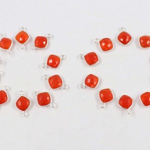 Red Onyx Sterling Silver 10 Pcs Cushion Connector Single & Double Bail Connector Hand Made Jewelry Gift For Her Jewelry Gemstone Connector