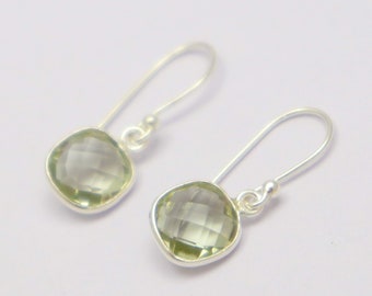 Oorbellen met groene amethist, geboortesteen van februari, lichtgroene druppelvormige sterling zilveren oorbellen, mintgroene prasioliet sieraden, een eenvoudig en elegant cadeau voor haar.