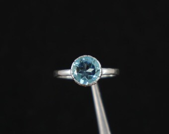 Handmade Sterling Silver Ring with 8mm Round Blue Topaz