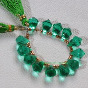 Emerald Hydro Quartz Briolette Beads, Faceted Teardrop Drops (13x8mm)