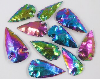Angel Aura Arrow Head / Coated Black Spear Heads /Aero Head Aura Crystal Gemstone Pendants /Titanium Arrowhead Jewelry Making Loose Gemstone