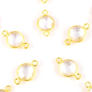 10 pcs Crystal quartz silver connector 92.5 Sterling gold plated Silver connector Round Shape Jewellery Handmade Items Gift For Her