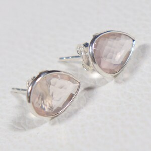 92.5 Sterling Silver 1 Pair Stud Rose quartz 12x8 mm Pear Stud Earring Jewellery Handmade Items Gift For Her