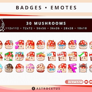 30 EMOTES MEGA BUNDLE Cute Cottagecore Mushrooms Subscriber, Loyalty, Badges / Emotes - Twitch / Discord / YouTube