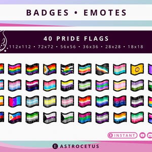 40 Pride Flags LGBT+ MEGA BUNDLE Subscriber, Loyalty, Badges / Emotes - Twitch / Discord / YouTube