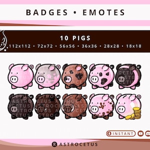 Lindo Suscriptor de Cerdo Chibi Kawaii, Lealtad, Insignias / Emotes - Twitch / Discord / YouTube