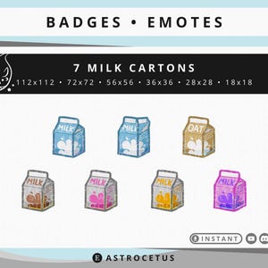 Cute Milk Cartons Subscriber, Loyalty, Badges / Emotes - Twitch / Discord / YouTube