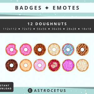 Colourful Doughnuts Subscriber, Loyalty, Bit Badges / Emotes - Twitch / Discord / YouTube