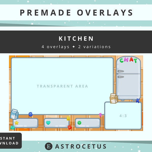 8 Premade Just Chatting Cosy Kitchen Overlays - Twitch Streaming