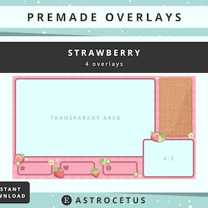 4 Premade Just Chatting Cosy Cottagecore Strawberry Picnic Overlays - Twitch Streaming