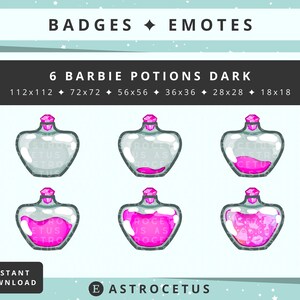 Pink Barbie Potions Pack 2 Subscriber, Loyalty, Bit Badges / Emotes - Twitch / Discord / YouTube