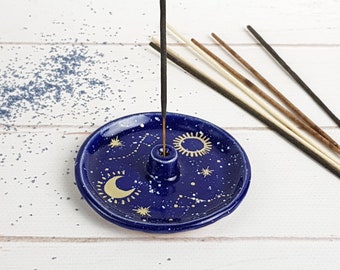 Ceramic blue constellation Ursa Major incense holder Sun and moon decor Astrology gifts
