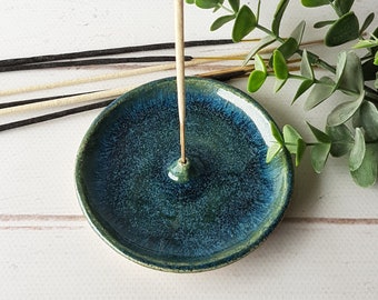 Emerald incense holder Incense stick holder Round pottery incense burner Relax gift