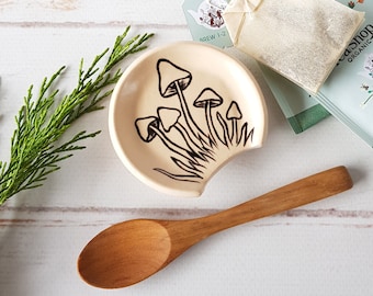 Mushroom tea bag holder Honey mushroom mini spoon rest Handpainted small spoon rest Cottagecore decor Kitchen accessories