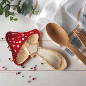 Amanita muscaria mushroom spoon rest Ceramic utensil holder Mushroom lover gift