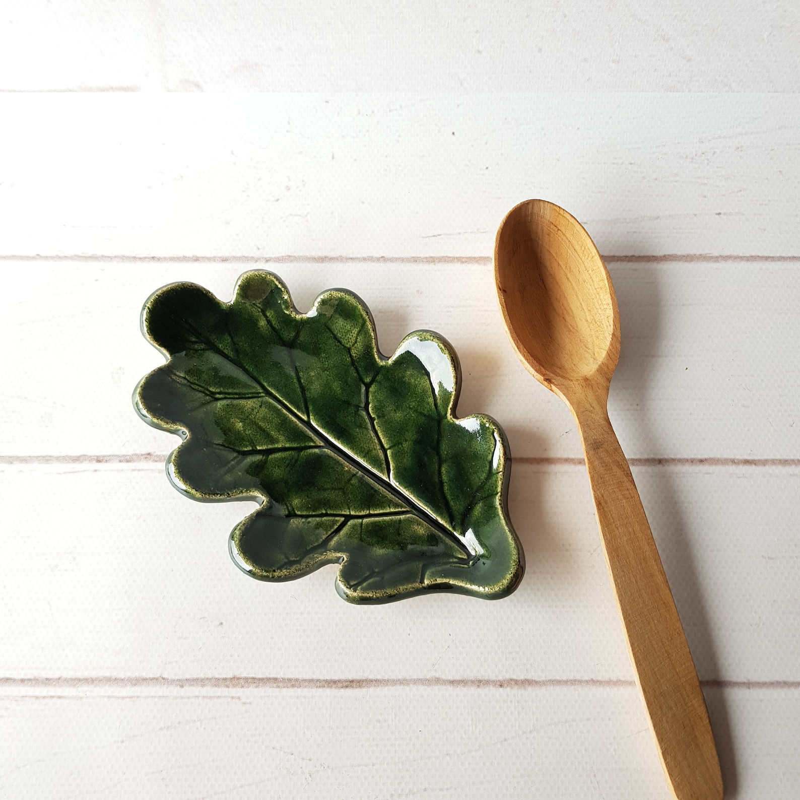 Ceramic Oak Leaf Spoon Rest Handmade Woodland Kitchen Decor Etsy