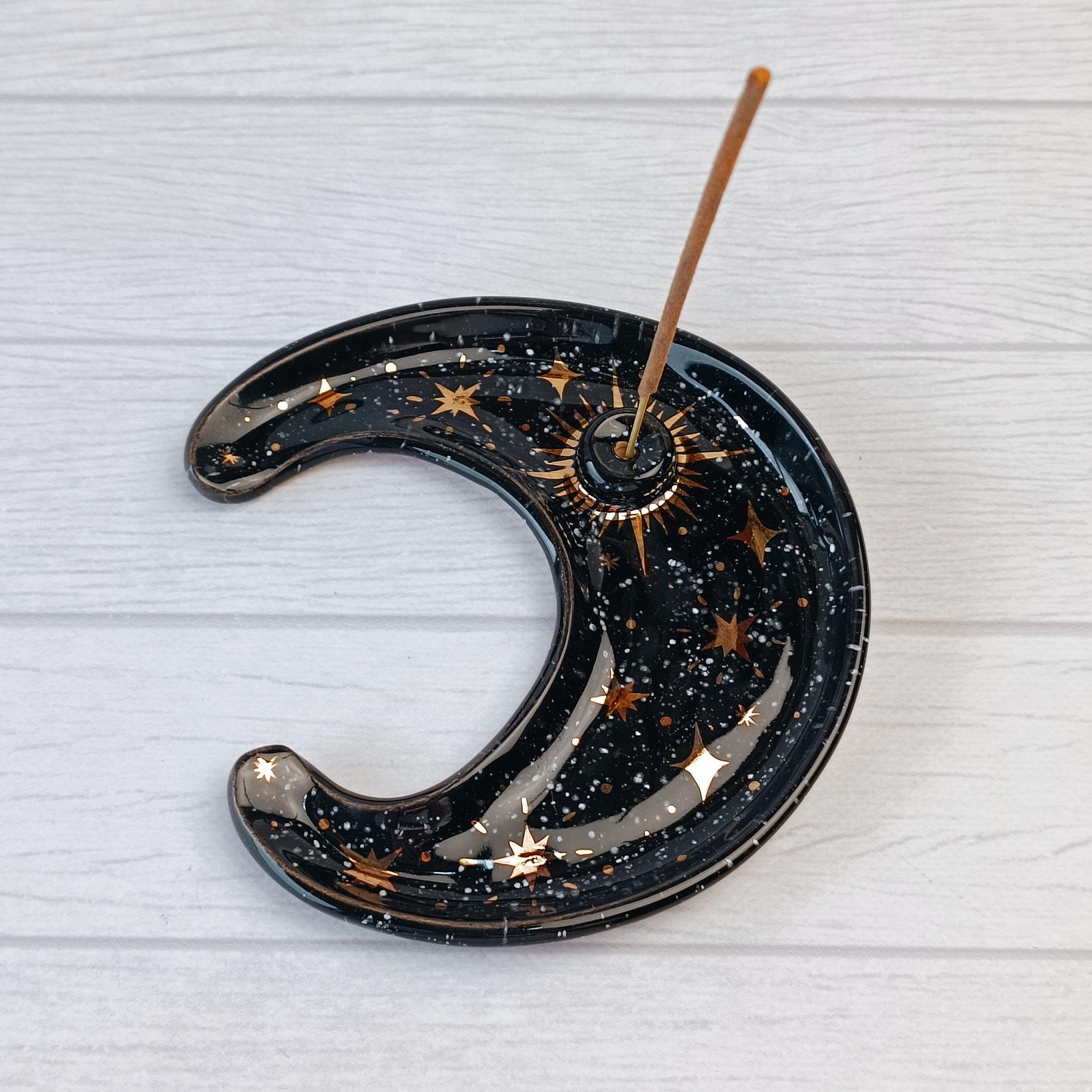 Crescent Moon Ceramic Incense Holder Moon Incense Burner Gold and