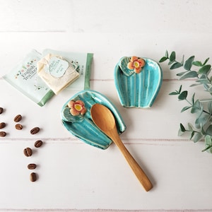 Ceramic cactus tea bag holder Coffee spoon rest Cacti spoon rest Kitchen accessories Nature decor