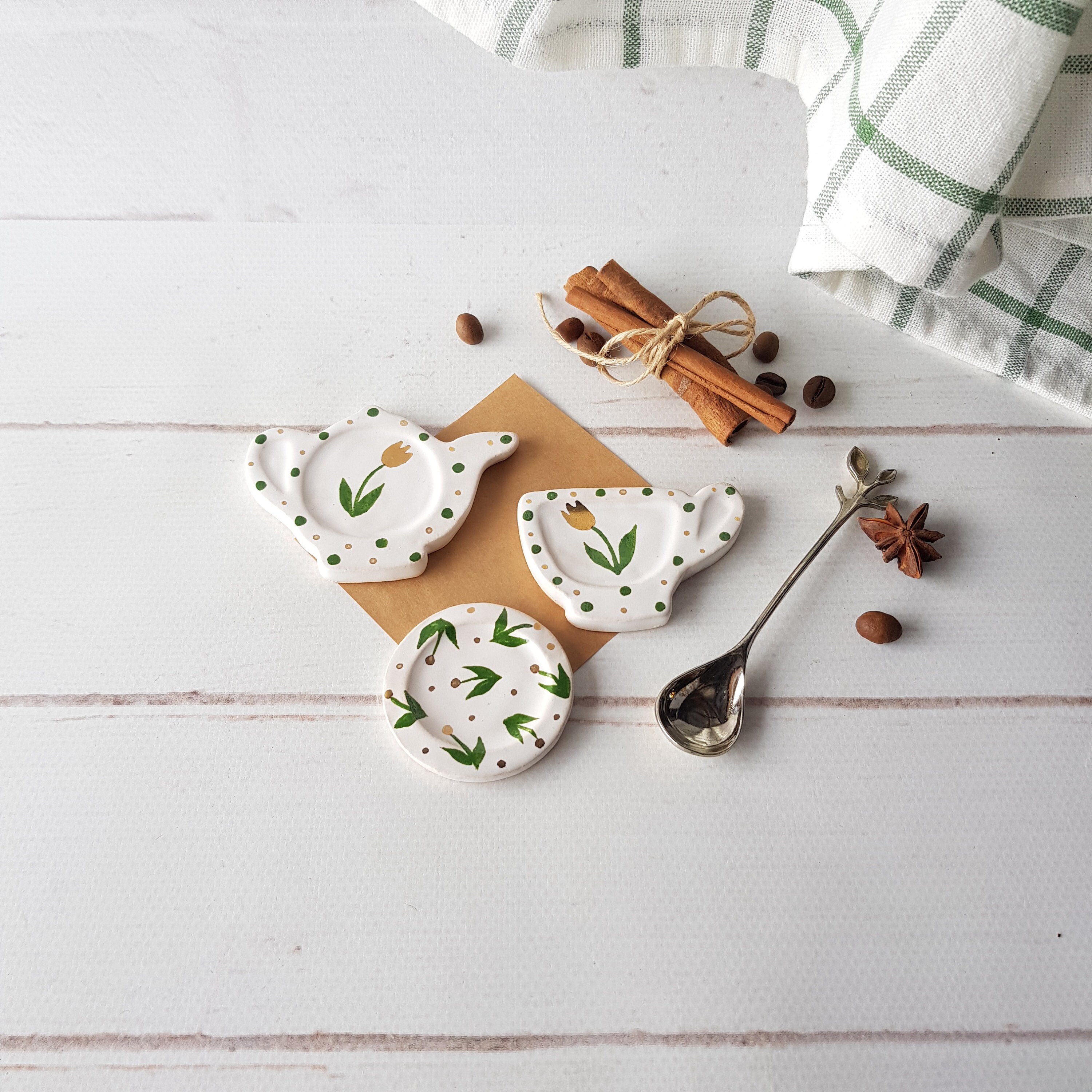 Ceramic tea bag holder with flower Rustic spoon rest Pottery Etsy